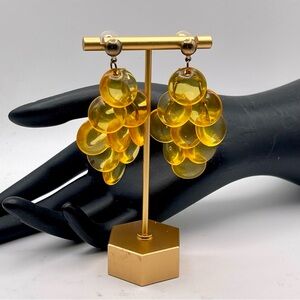 Vintage Amber Disc Chandelier Dangling Pierced Earrings